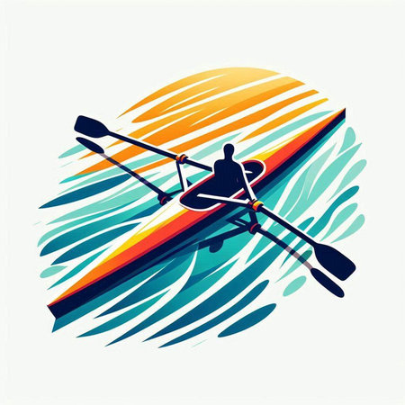 Silhouette of a rowing boat with paddles. Vector illustration.のイラスト素材