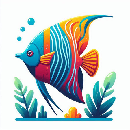 Colorful tropical fish on a white background. Vector illustration in cartoon style.のイラスト素材