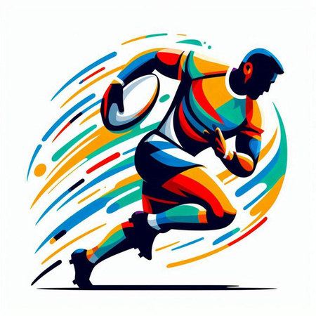 Running man vector illustration. Athlete runner with colorful abstract background.のイラスト素材