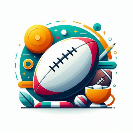 American football ball and sports equipment on white background. Vector illustration.のイラスト素材