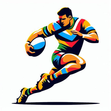 Rugby player with the ball. Vector illustration on white background.のイラスト素材