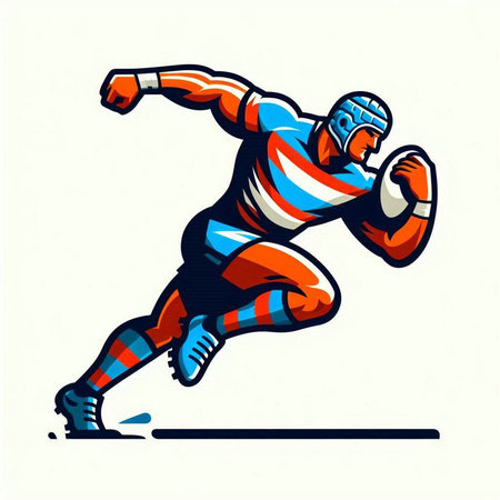 Rugby player running with ball. Vector illustration ready for vinyl cutting.のイラスト素材