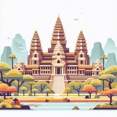 Buddhist temple in Thailand. Landmarks of Asia. Vector illustrationのイラスト素材
