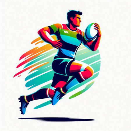 Rugby player running with ball. Colorful vector illustration.のイラスト素材