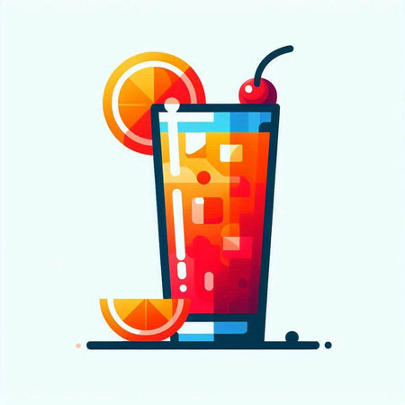 Cocktail with a slice of orange and a cherry, vector illustrationのイラスト素材