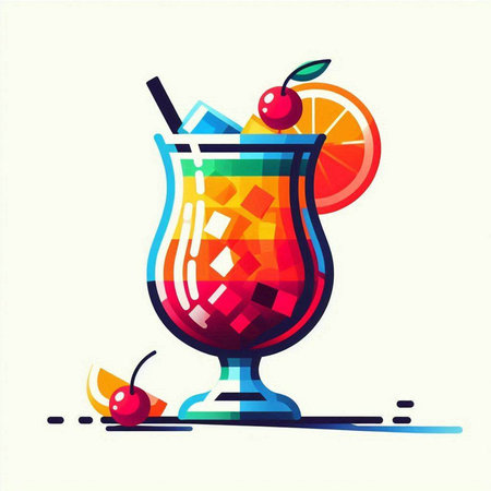 Cocktail with orange, cherry and ice. Vector illustration.のイラスト素材