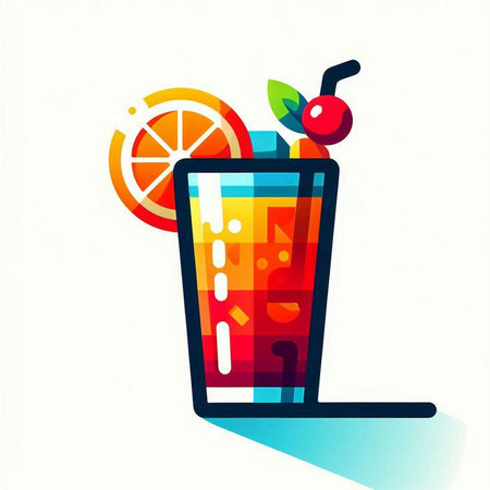 Cocktail with orange and cherry on white background. Vector illustration.のイラスト素材