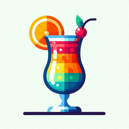 Cocktail with orange and cherry. Vector illustration in flat styleのイラスト素材