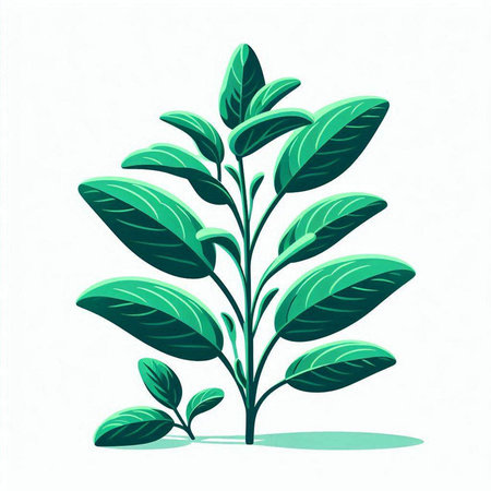 Illustration of a green plant with leaves on a white background.のイラスト素材