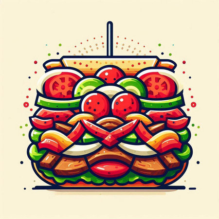 Vector illustration of a hamburger with tomato, cucumber and cheeseのイラスト素材
