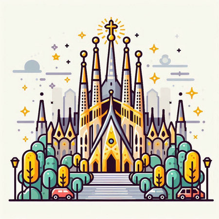 Church of the Sacred Heart of Jesus in Barcelona, Spain. Vector illustrationのイラスト素材
