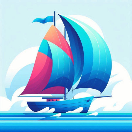 Sailing boat on the ocean. Vector illustration. EPS 10.のイラスト素材