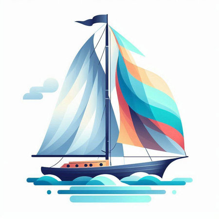 Sailing boat on the water. Vector illustration in flat style.のイラスト素材