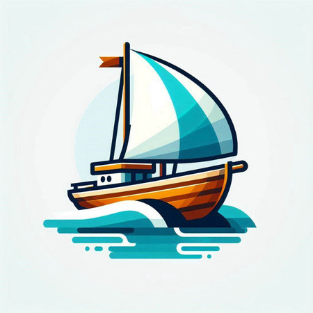 Sailing boat. Vector illustration of a sailboat on the sea.のイラスト素材
