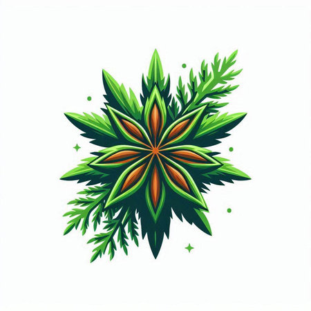 abstract flower with green leaves on a white background, vector illustrationのイラスト素材