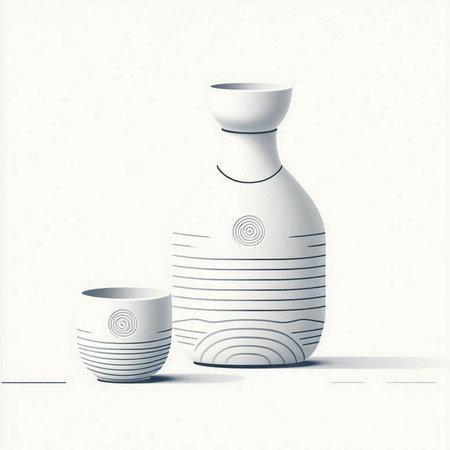 Illustration of Ceramic Vase and Cup on a White Backgroundのイラスト素材