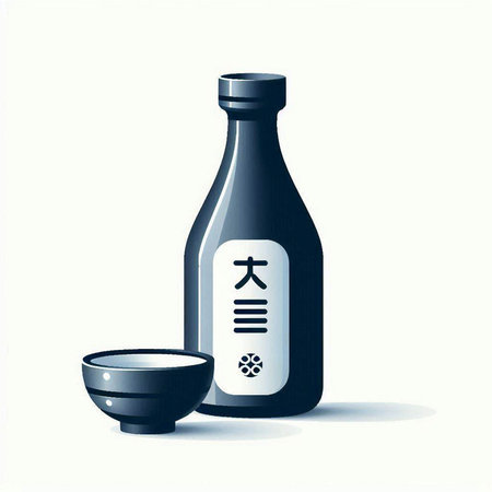 Sake bottle and bowl on a white background. Vector illustration.のイラスト素材