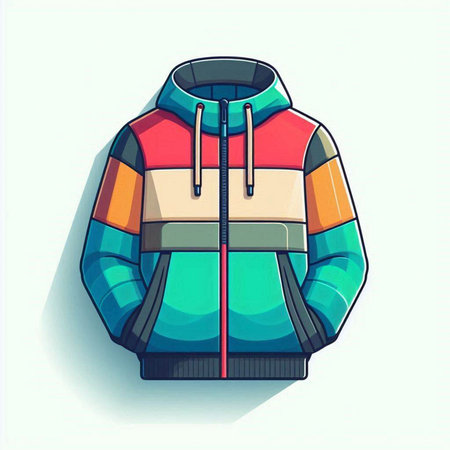 Colorful winter jacket on a white background. Cartoon style. Vector illustration.のイラスト素材