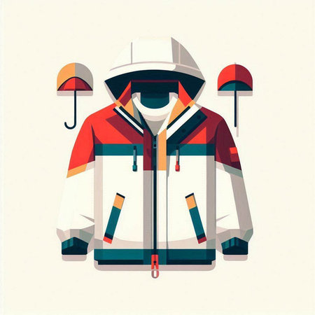 Winter jacket with snowshoes. Vector illustration in flat style.のイラスト素材