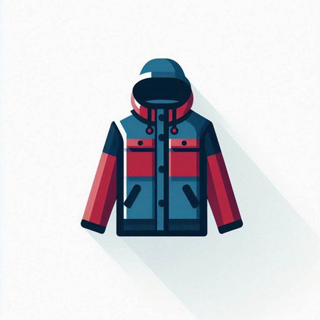 Winter jacket with long shadow on white background. Flat style vector illustration.のイラスト素材