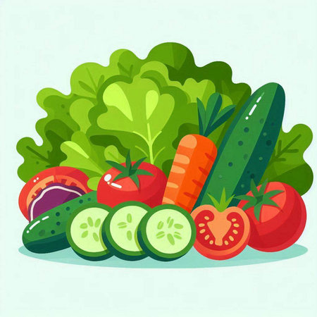 Vegetables vector illustration. Fresh vegetables. Vegetarian food.のイラスト素材