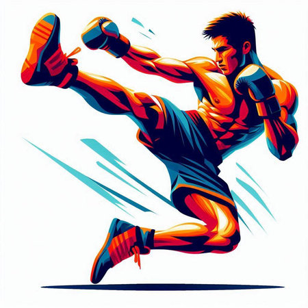 Boxer. Vector illustration of a boxer. Boxer in action.のイラスト素材