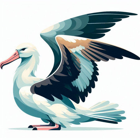 Stork with wings spread. Stork in flight. Vector illustration.のイラスト素材
