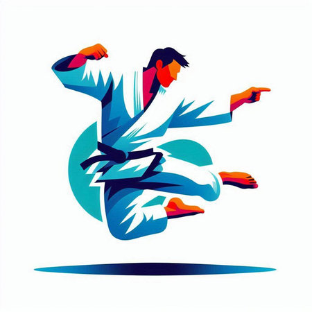 Martial arts fighter in kimono vector illustration. Martial arts fighter.のイラスト素材