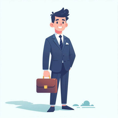 Businessman standing with briefcase. Vector illustration in cartoon style.のイラスト素材