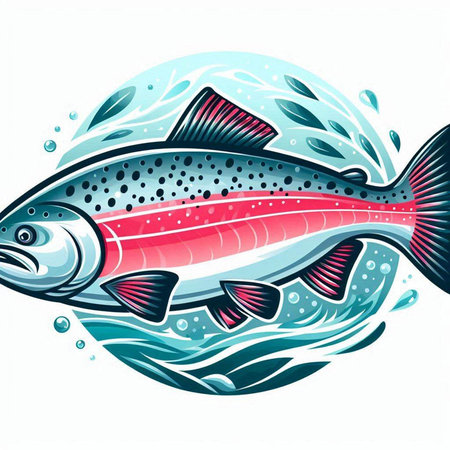 Illustration of a rainbow trout in the water. Vector illustration.のイラスト素材