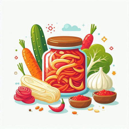 Canned vegetables in a glass jar. Vector illustration on white background.のイラスト素材