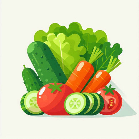 Vector illustration of fresh vegetables. Healthy food. Vegetarian food.のイラスト素材