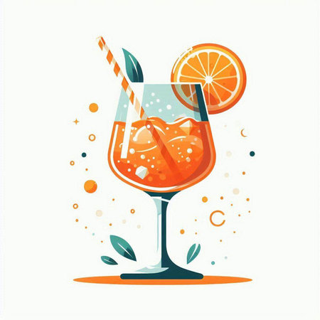 Cocktail with orange, ice and straw. Vector illustration.のイラスト素材