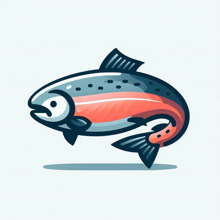 Illustration of a cartoon salmon on a white background. Vector illustration.のイラスト素材