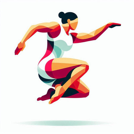 Athletic woman running, abstract colorful vector background. Sport and fitnessのイラスト素材