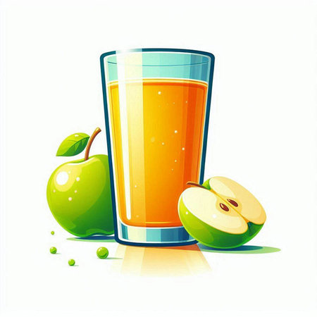 Glass of apple juice and apples on white background. Vector illustration.のイラスト素材