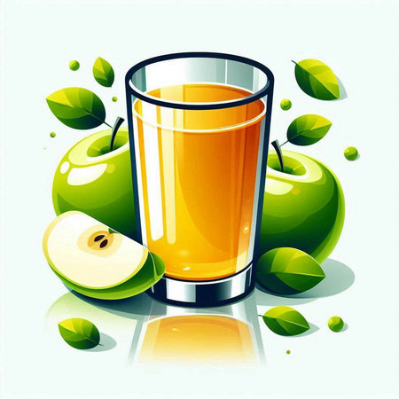 Glass of apple juice with green apples and leaves. Vector illustration.のイラスト素材