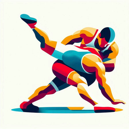Colorful abstract illustration of a sportsman running on a track.のイラスト素材