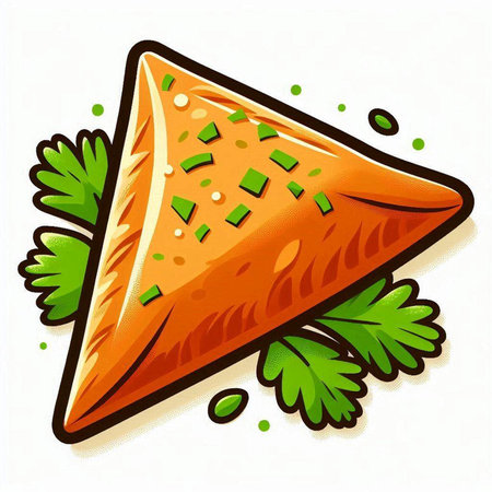 Illustration of a piece of pie with parsley on a white backgroundのイラスト素材