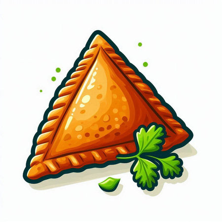 Illustration of a slice of meat pie with parsley on a white backgroundのイラスト素材