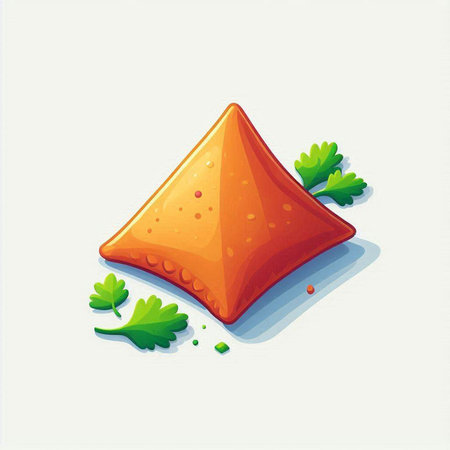 Illustration of a cheese cube with parsley on a white backgroundのイラスト素材