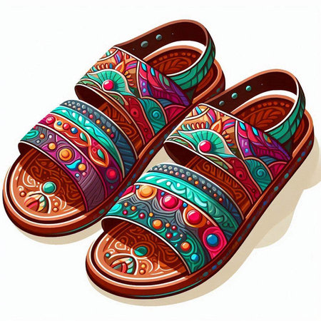 Colorful slippers with ethnic ornaments. Vector illustration.のイラスト素材