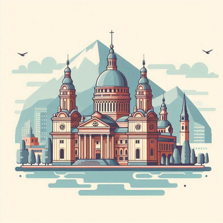 Cathedral of the Assumption of the Blessed Virgin Mary. Vector illustration.のイラスト素材