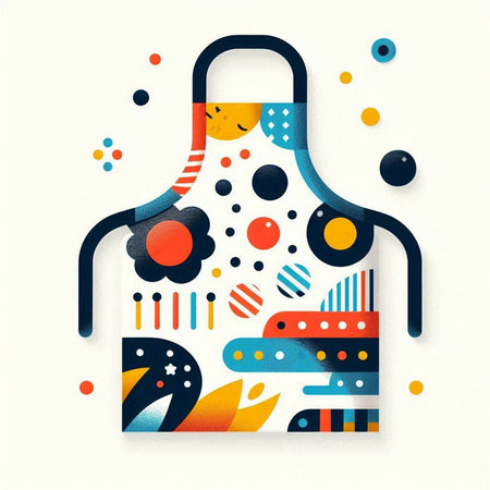 Kitchen apron with colorful pattern on white background. Vector illustration.のイラスト素材