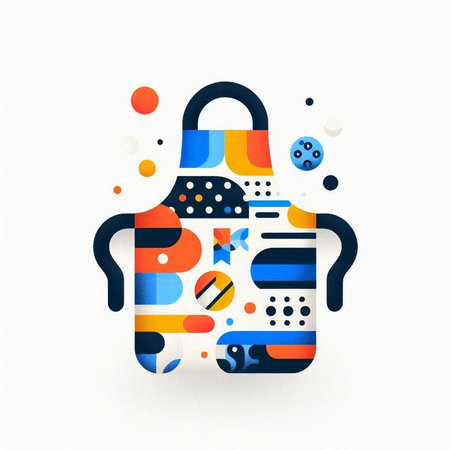 Kitchen apron on white background with colorful dots. Vector illustration.のイラスト素材