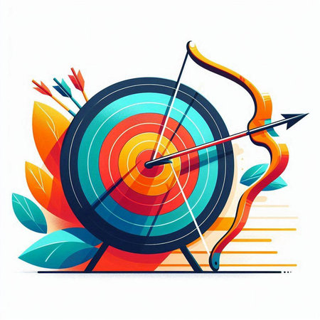 Archery target with arrow and bow on abstract background. Vector illustration.のイラスト素材