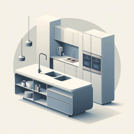 Modern interior of the kitchen. 3d isometric vector illustration.のイラスト素材