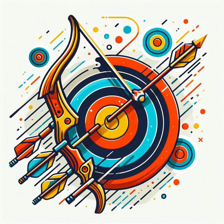 Archery target with arrows on abstract colorful background. Vector illustration.のイラスト素材