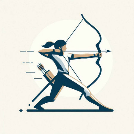 Archery sport man with bow and arrow in flat style vector illustration.のイラスト素材