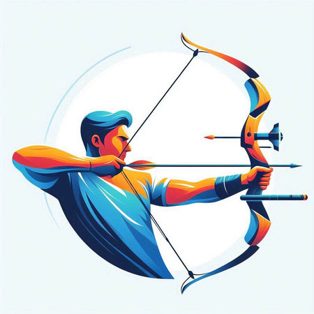 Archery man with bow and arrow, archery sport vector illustrationのイラスト素材